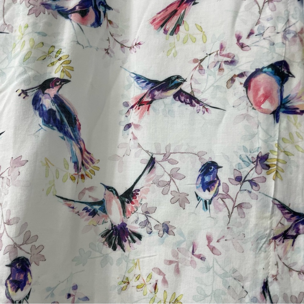 Esprit blouse tunic bird print boho hippie white elegant unique Sz S watercolor - Picture 3 of 5